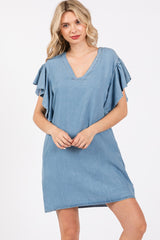 Blue Ruffle Sleeve Maternity Mini Dress