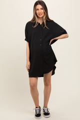 Black Collared Button Down Maternity Shirt Dress