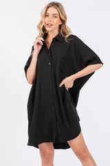 Black Collared Button Down Maternity Shirt Dress