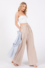 Beige Pleated Drawstring Waist Pants