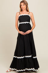 Black Contrast Wavy Trim Maternity Maxi Dress