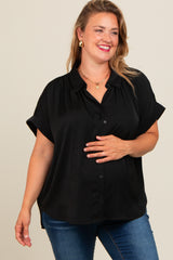 Black Button Down Dolman Sleeve Maternity Plus Top