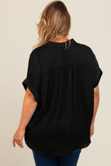 Black Button Down Dolman Sleeve Maternity Plus Top