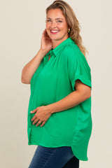 Green Button Up Maternity Plus Top