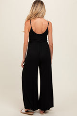 Black Sleeveless V-Neck Split Hem Maternity Jumpsuit