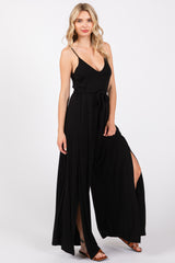 Black Sleeveless V-Neck Split Hem Jumpsuit