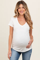 Ivory V-Neck Short Sleeve Maternity Top