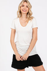 Ivory V-Neck Short Sleeve Top