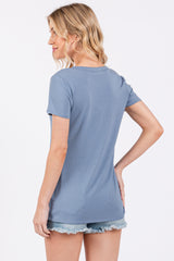 Blue V-Neck Short Sleeve Top