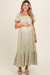 Light Green Floral Short Sleeve Maternity Maxi Dress