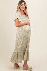 Light Green Floral Short Sleeve Maternity Maxi Dress