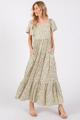 Light Green Floral Short Sleeve Maternity Maxi Dress