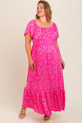 Fuchsia Floral Soft Maternity Plus Maxi Dress