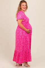 Fuchsia Floral Soft Maternity Plus Maxi Dress