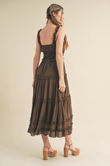 Brown Ruffled Midi Dress