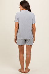 Grey Plisse Maternity Short Set