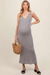 Beige Sleeveless Knit Maternity Maxi Dress