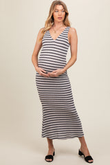 Beige Sleeveless Knit Maternity Maxi Dress