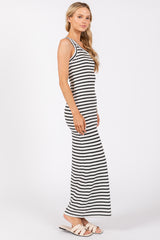 Black Striped Single Shoulder Knit Maxi Dress