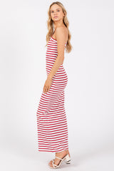 Red Striped Single Shoulder Knit Maxi Dress