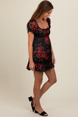Black Cherry Puff Sleeve Mini Dress