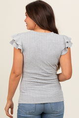 Heather Grey Cable Knit Layered Ruffle Sleeve Maternity Top