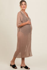 Taupe Distressed Collared Maternity Cover-Up