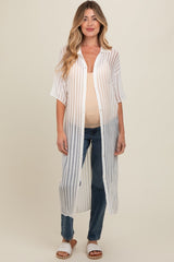 Ivory Distressed Collared Maternity Cover-Up