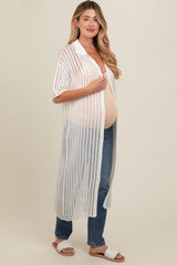 Ivory Distressed Collared Maternity Cover-Up