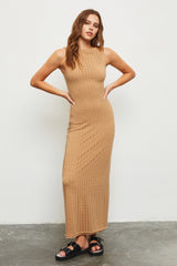 Taupe Fish Net Knit Maternity Dress