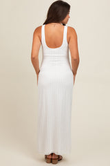 White Fitted Maternity Maxi Dress