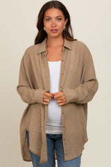 Taupe Lightweight Sheer Button Down Maternity Blouse