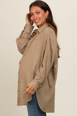 Taupe Lightweight Sheer Button Down Maternity Blouse