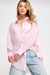 Light Pink Lightweight Sheer Button Down Maternity Blouse