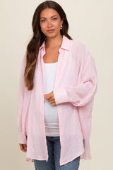 Light Pink Lightweight Sheer Button Down Maternity Blouse