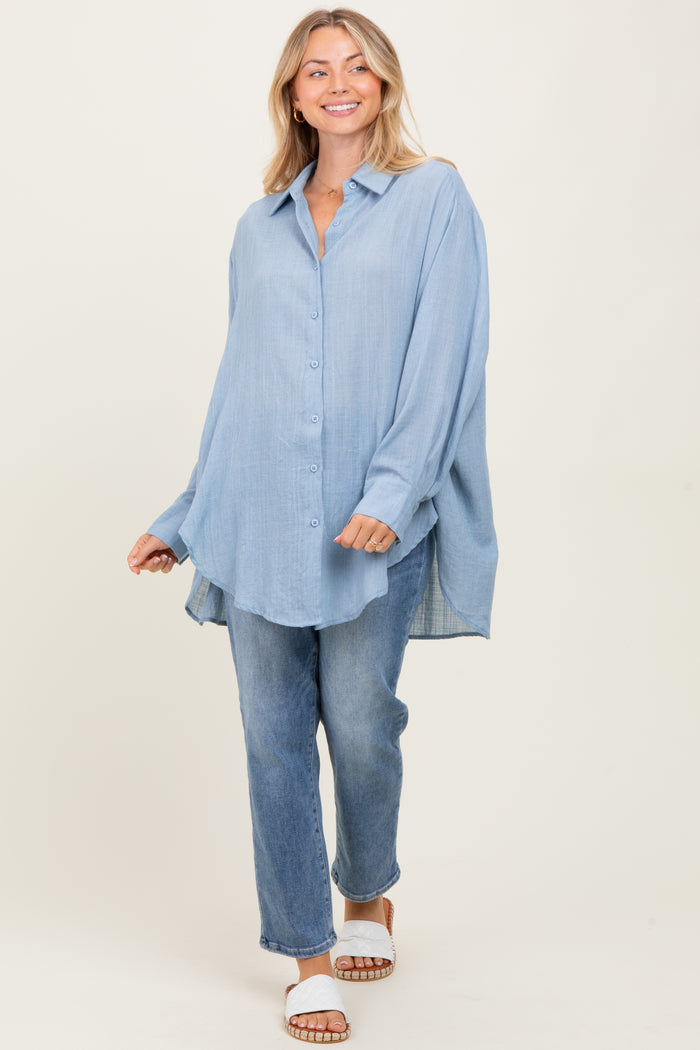 Blue Long Sleeve Collared Button Down Shirt