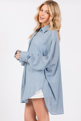 Light Blue Lightweight Sheer Button Down Blouse