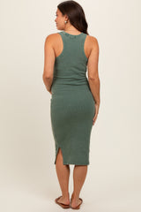 Green Acid Wash Ribbed Sleeveless Maternity Midi Dress