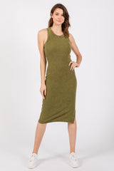 Green Acid Wash Ribbed Sleeveless Maternity Midi Dress