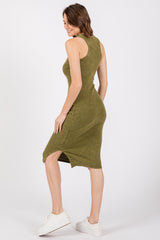 Green Acid Wash Ribbed Sleeveless Midi Dress