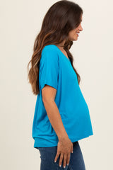 Blue Short Dolman Sleeve V-Neck Maternity Top