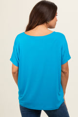 Blue Short Dolman Sleeve V-Neck Maternity Top