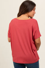 Rust Short Dolman Sleeve V-Neck Maternity Top