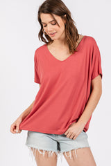 Rust Short Dolman Sleeve V-Neck Maternity Top