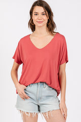 Rust Short Dolman Sleeve V-Neck Top