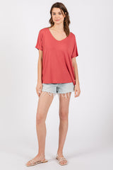 Rust Short Dolman Sleeve V-Neck Top