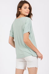 Mint Short Dolman Sleeve V-Neck Top