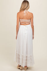 White Smocked Halter Cutout Maternity Maxi Dress