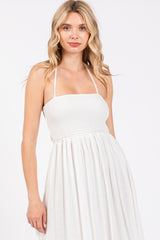 White Smocked Halter Cutout Maxi Dress