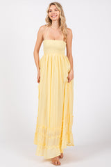 Yellow Smocked Halter Cutout Maxi Dress